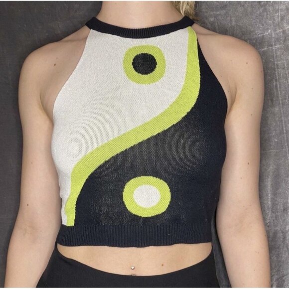 Witty Fox Ying & Yang Cropped‎ Tank in Green and Black, Women’s Medium - Picture 1 of 5